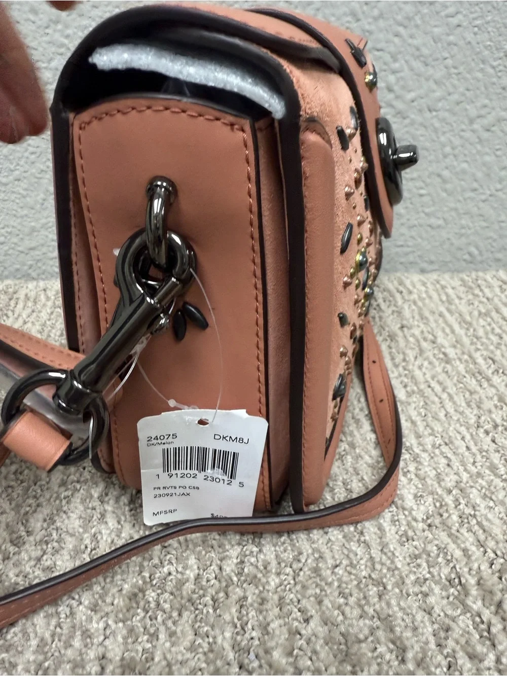 Coach Page Prairie Rivets Coral Pink Leather Studded Turnlock Shoulder/Cross Bag